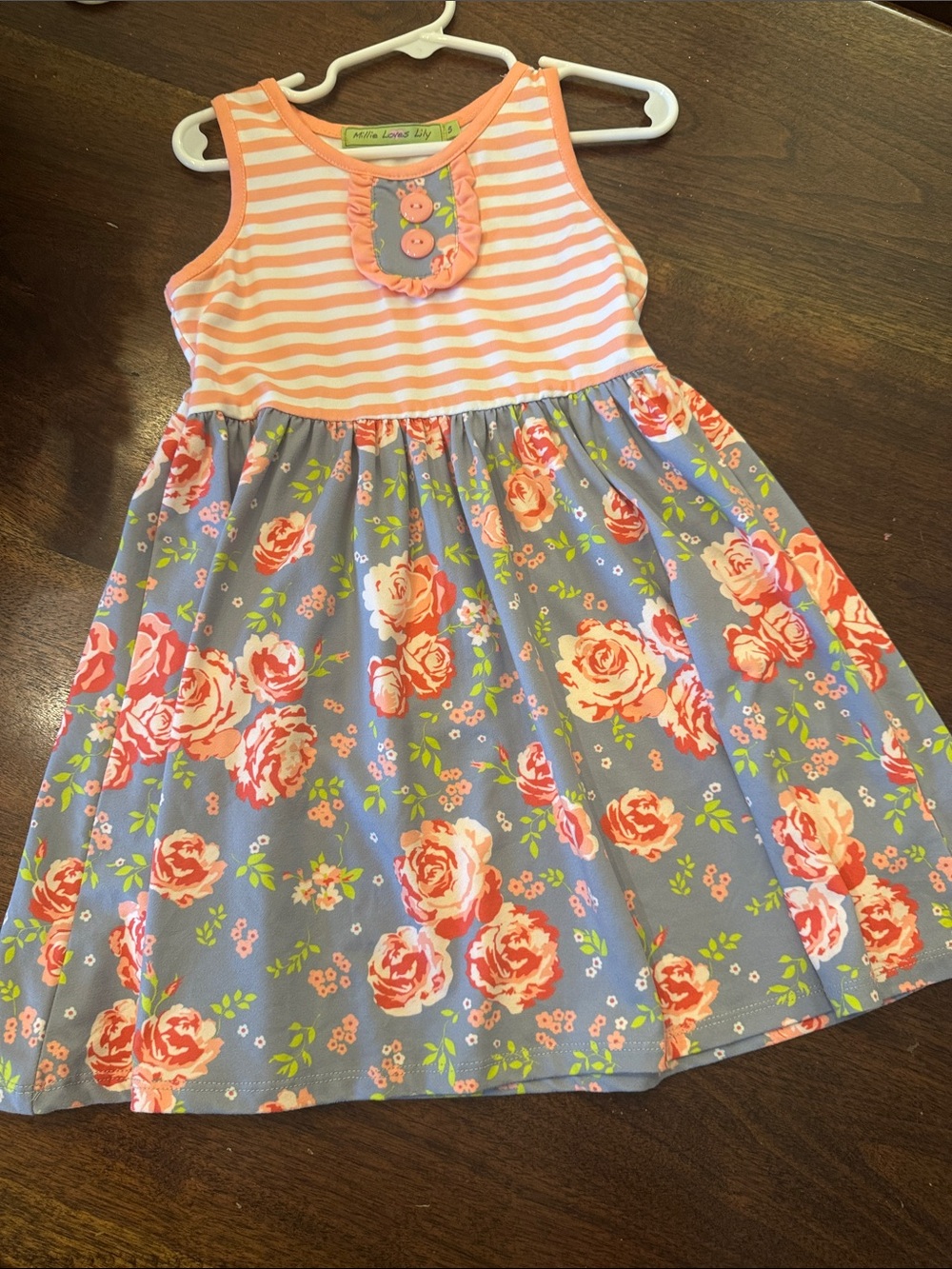 Coral & Gray Floral Sleeveless Girls Dress by Mud Pie